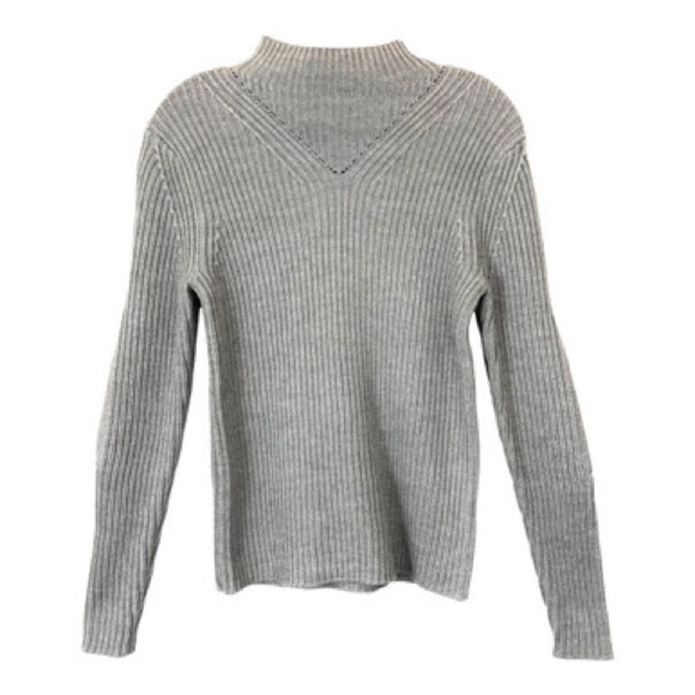 COS Exaggerated Elbow patch Ribbed 100% Wool Knit Turtleneck Sweater Grey XS 0/2